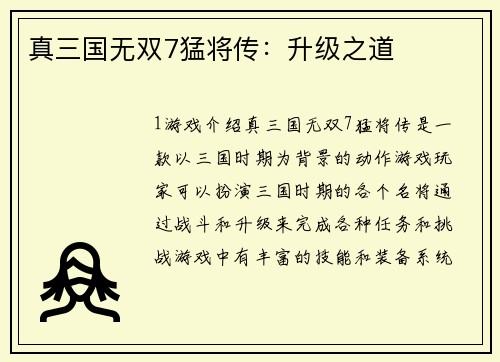 真三国无双7猛将传：升级之道